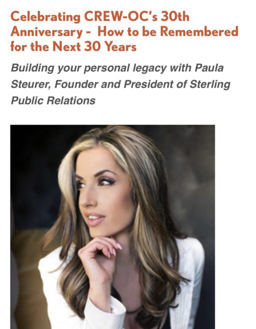 CREW-OC Selects Paula Steurer as 30th Anniversary Keynote Speaker